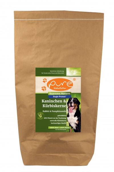 PURE Supreme Nature Dog Kaninchen & Kürbiskerne 12kg - Single-Protein, getreidefrei