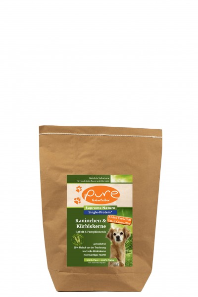 PURE Supreme Nature Dog Kaninchen & Kürbiskerne 4kg kleine Kroketten - Single-Protein, getreidefrei